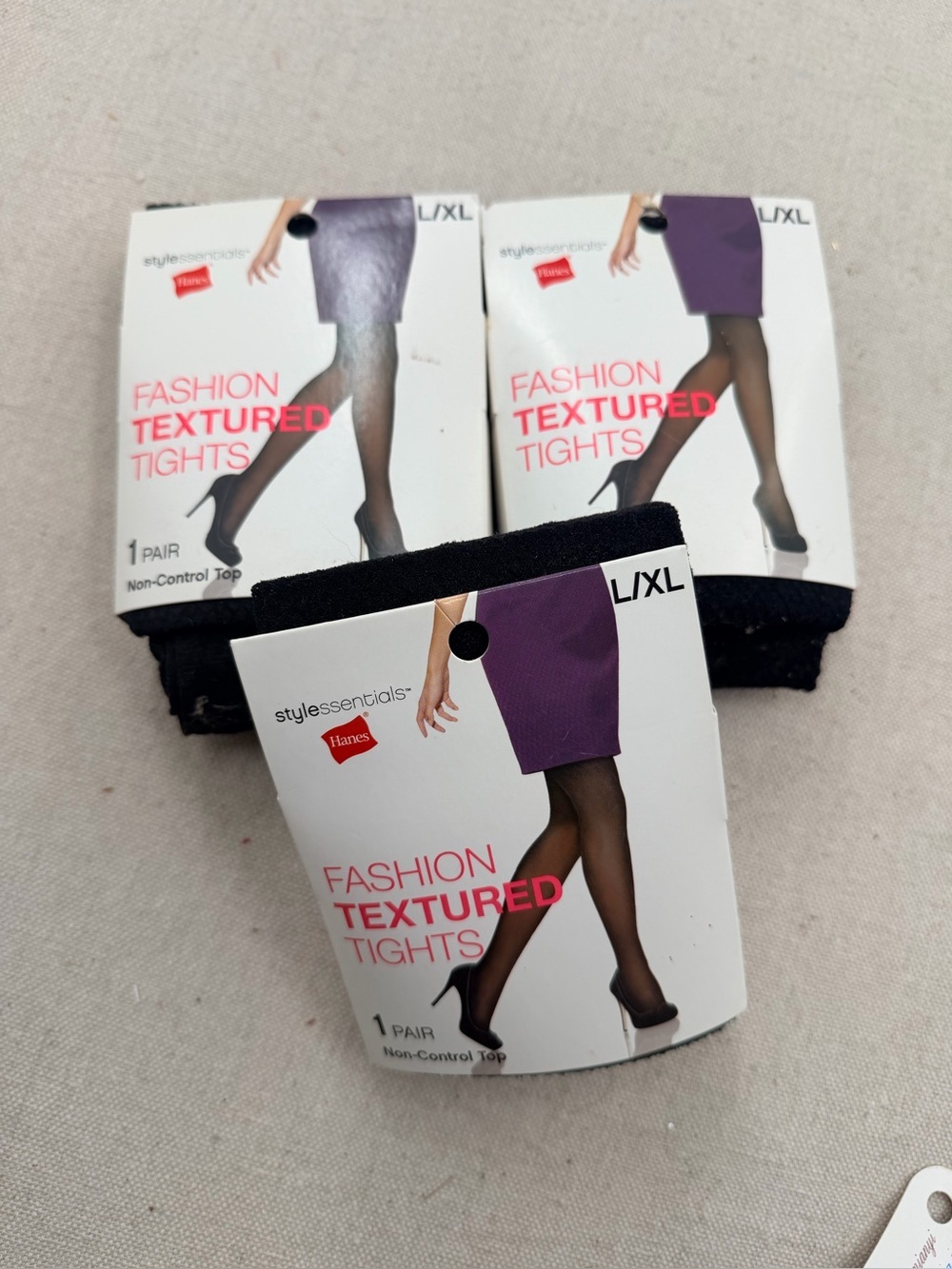 Hanes Fashion Textured Tights in Black and Purple Accent